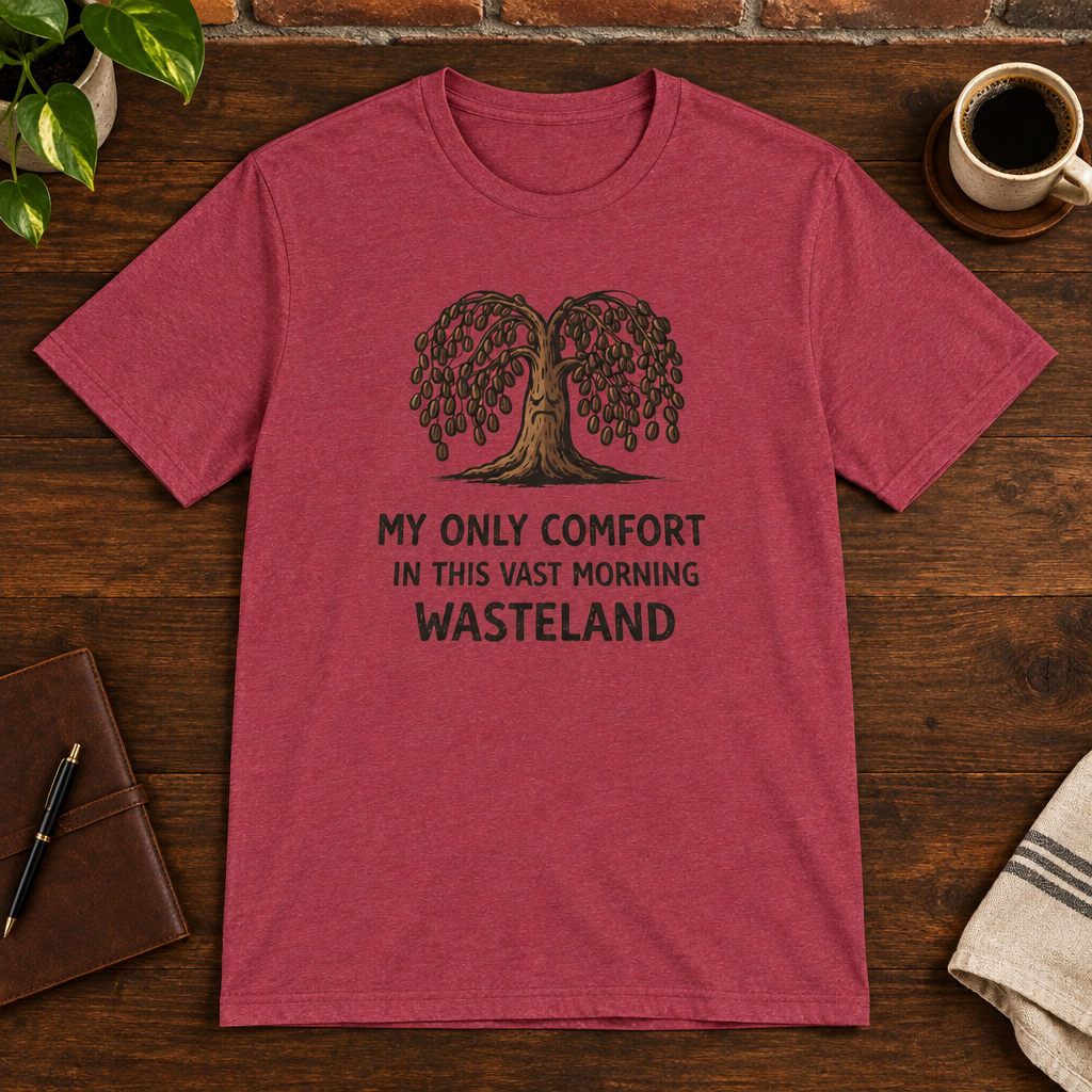 My Only Comfort T-Shirt Heather Cardinal close-fill short-sleeve coffee-bar flat lay