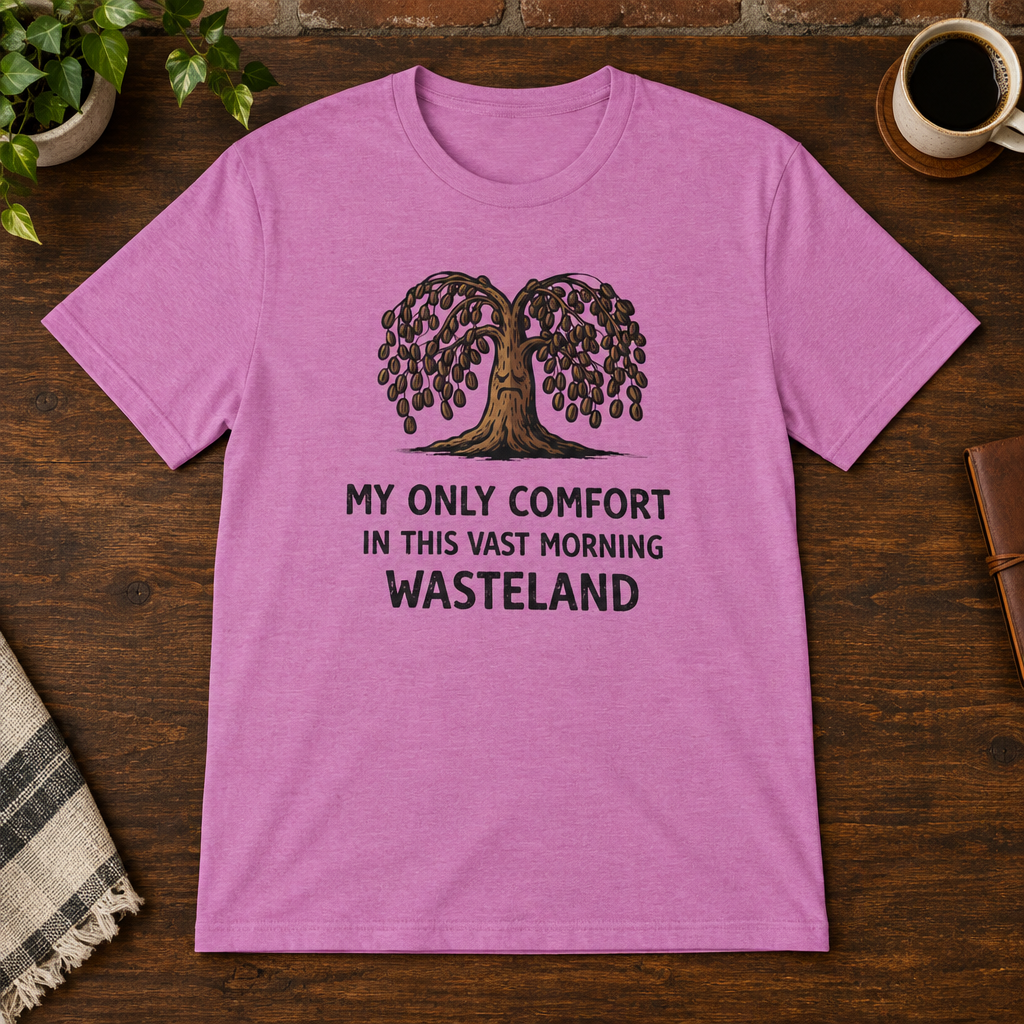 My Only Comfort T-Shirt Heather Radiant Orchid close-fill short-sleeve coffee-bar flat lay