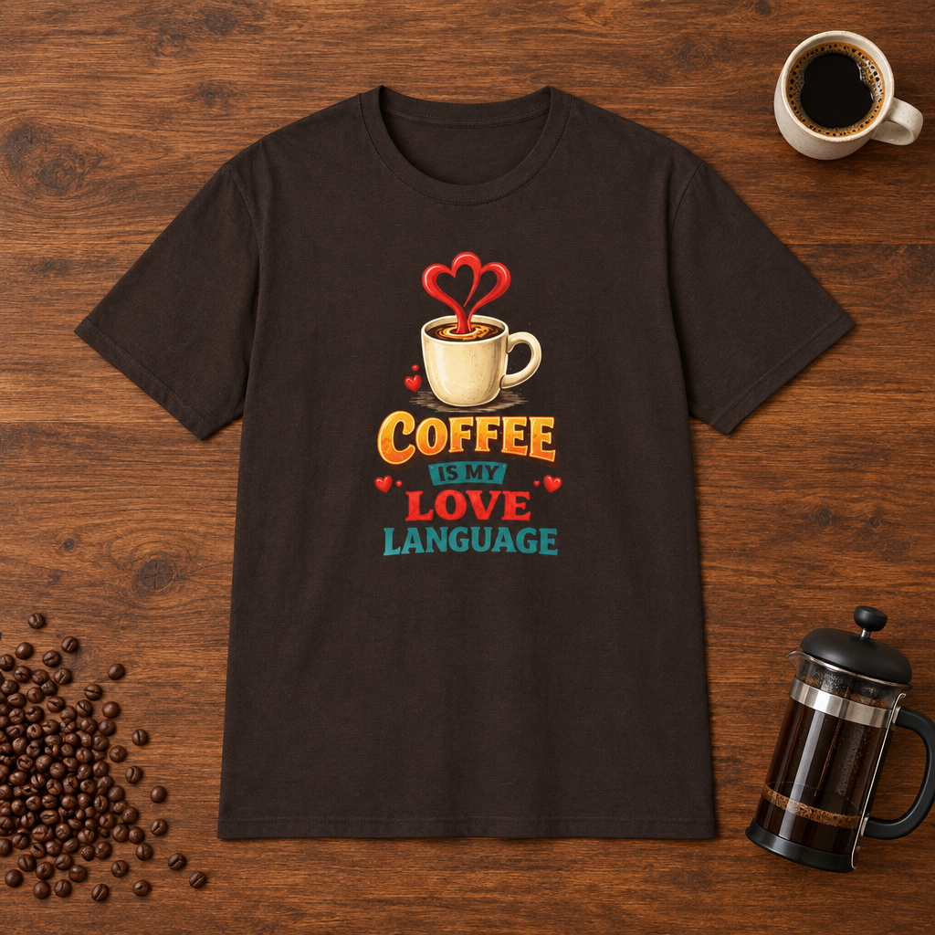 Coffee is My Love Language T-Shirt Dark Chocolate coffee-bar flat lay