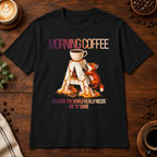 Morning Coffee T-Shirt Black on warm coffee bar