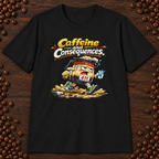 Caffeine and Consequences 2 T-Shirt in Navy, zoomed lifestyle mockup