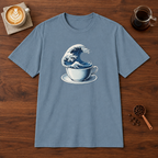 Coffee Tsunami T-Shirt Stone Blue coffee bar mockup