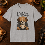 I Don't Know If I'll Make It T-Shirt in Sport Grey, coffee bar flat lay mockup