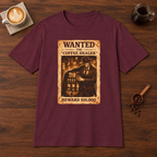 Wanted T-Shirt Maroon coffee bar mockup