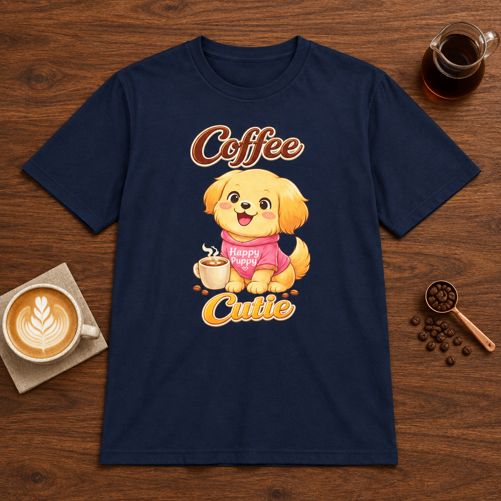 Coffee Cutie T-Shirt Navy coffee bar mockup