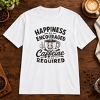 Caffeine is Required T-Shirt White on warm coffee bar