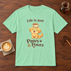 Paws & Pours T-Shirt Mint Green coffee bar mockup