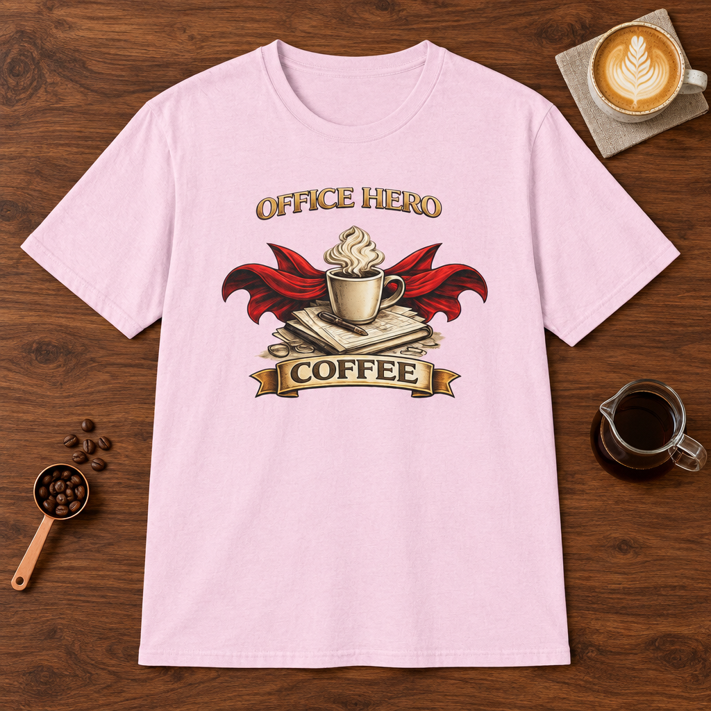 Office Hero Coffee T-Shirt Light Pink coffee bar mockup