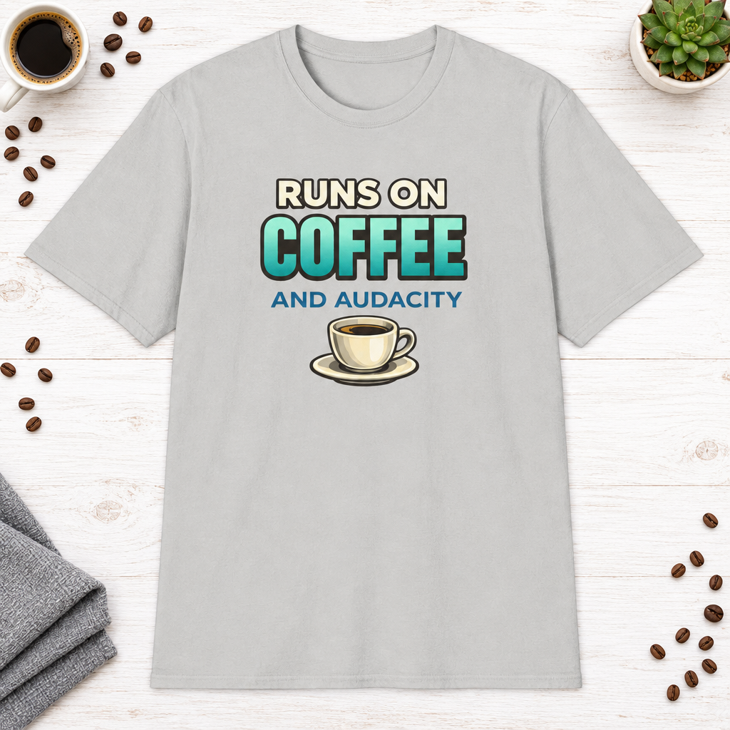 Runs on Coffee T-Shirt in Navy, zoomed lifestyle mockup