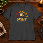 Running on Coffee T-Shirt Dark Heather close-fill short-sleeve coffee-bar flat lay