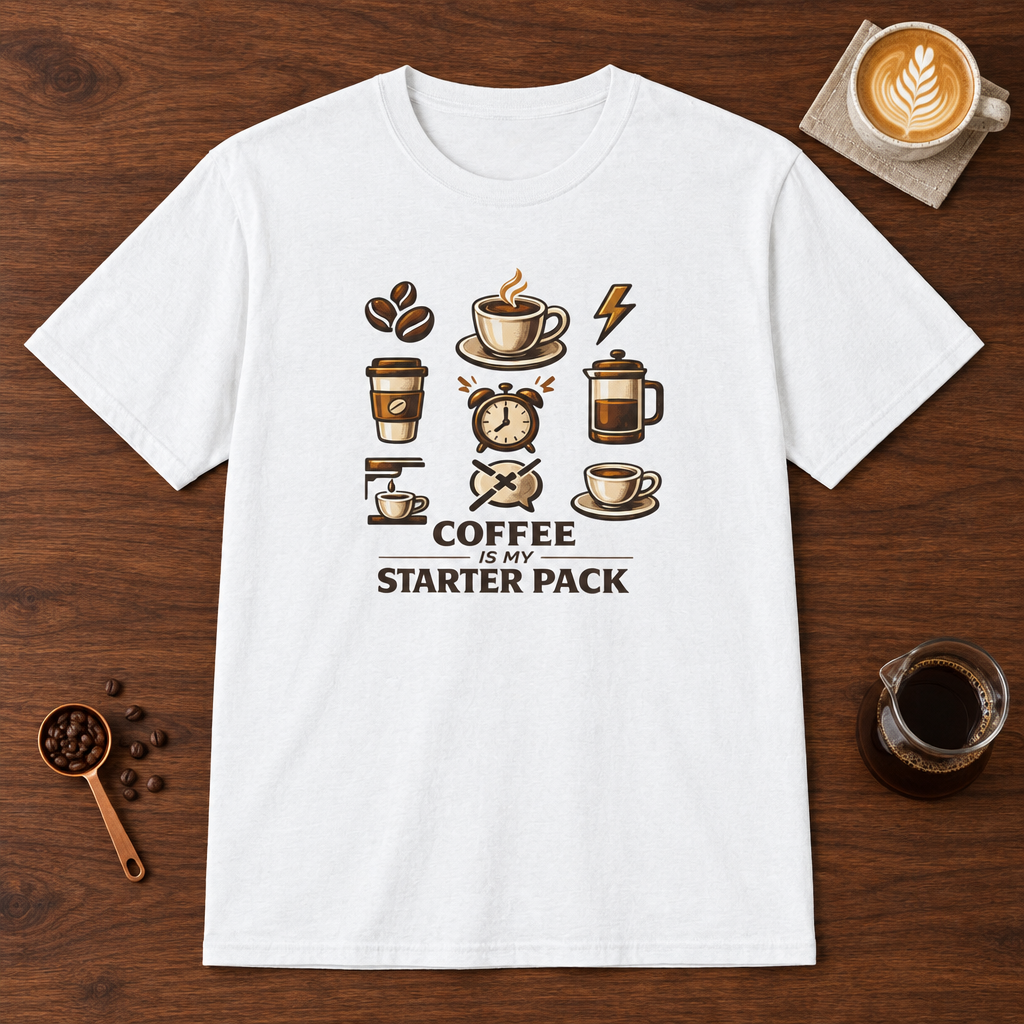 Coffee is My Starter Pack T-Shirt White coffee bar mockup