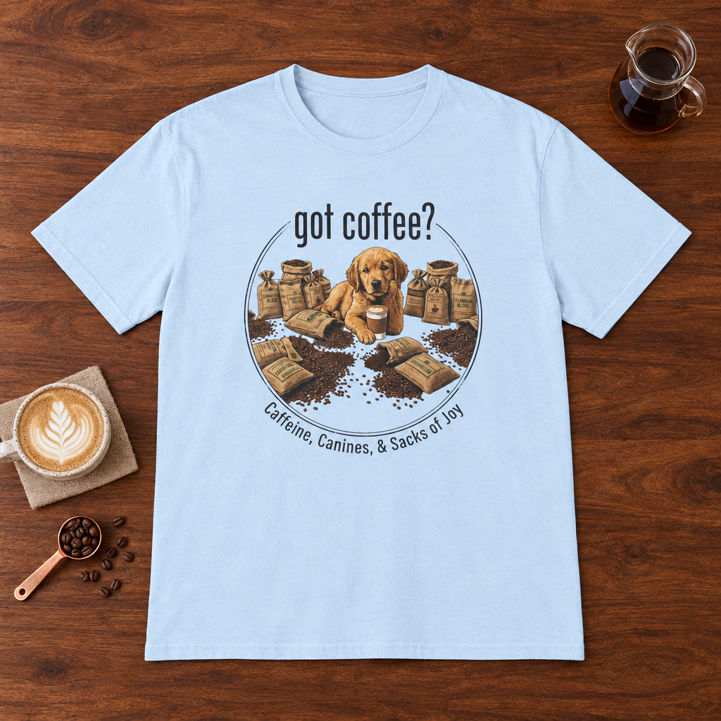 Got Coffee? T-Shirt Light Blue coffee bar mockup