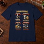 Levels of Coffee Addiction T-Shirt Navy close-fill short-sleeve coffee-bar flat lay