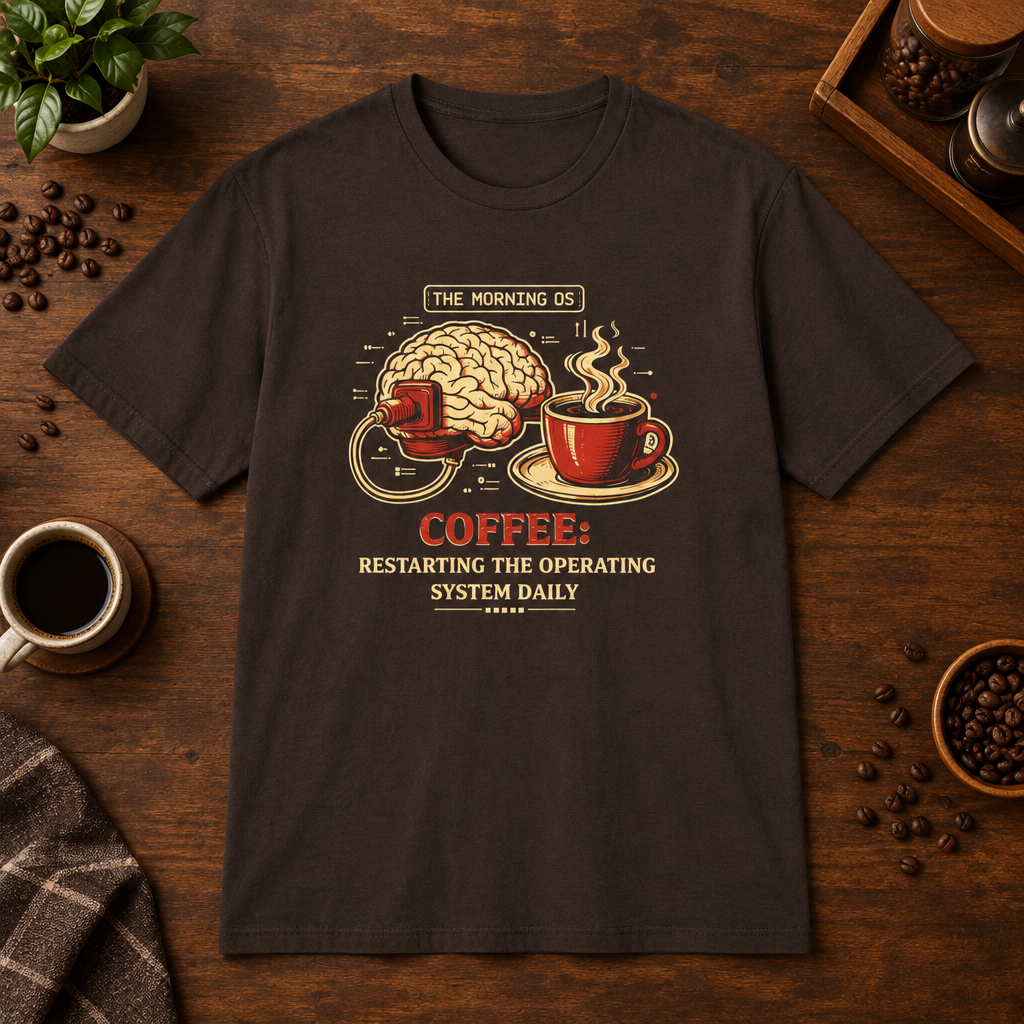 Coffee OS T-Shirt Dark Chocolate short-sleeve coffee-bar flat lay