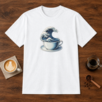 Coffee Tsunami T-Shirt White coffee bar mockup