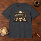 Powered by Espresso Meetings T-Shirt Dark Heather Grey coffee bar mockup