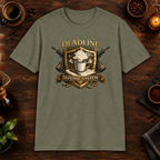 Deadline Defense System T-Shirt in Heather Military Green, zoomed lifestyle mockup