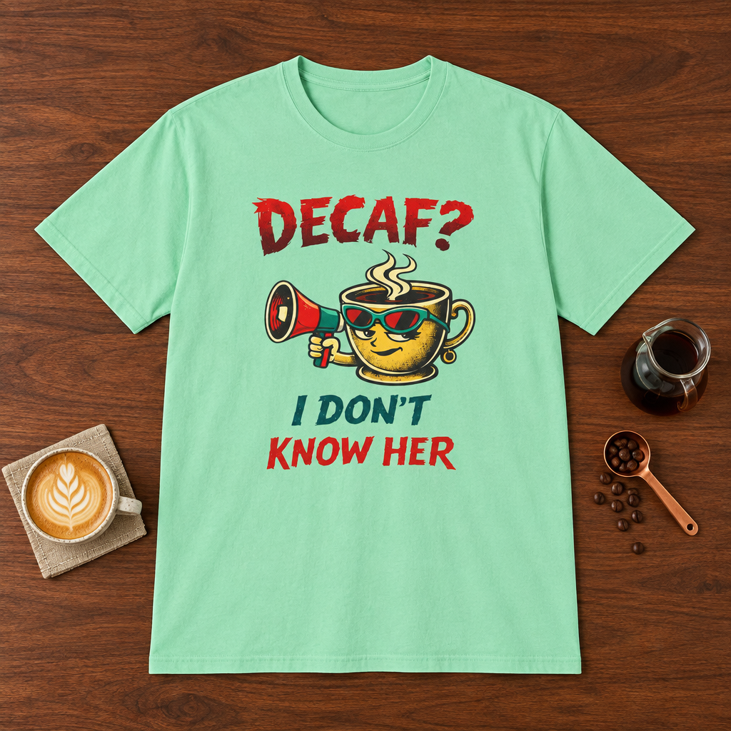 Decaf? T-Shirt Mint Green coffee bar mockup