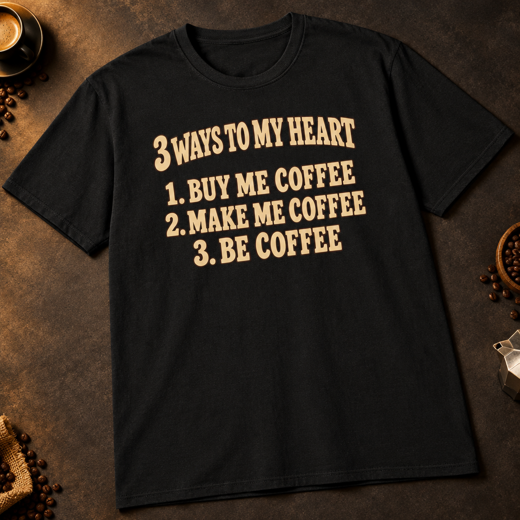 3 Ways to My Heart T-Shirt in Black, tighter zoom-in mockup