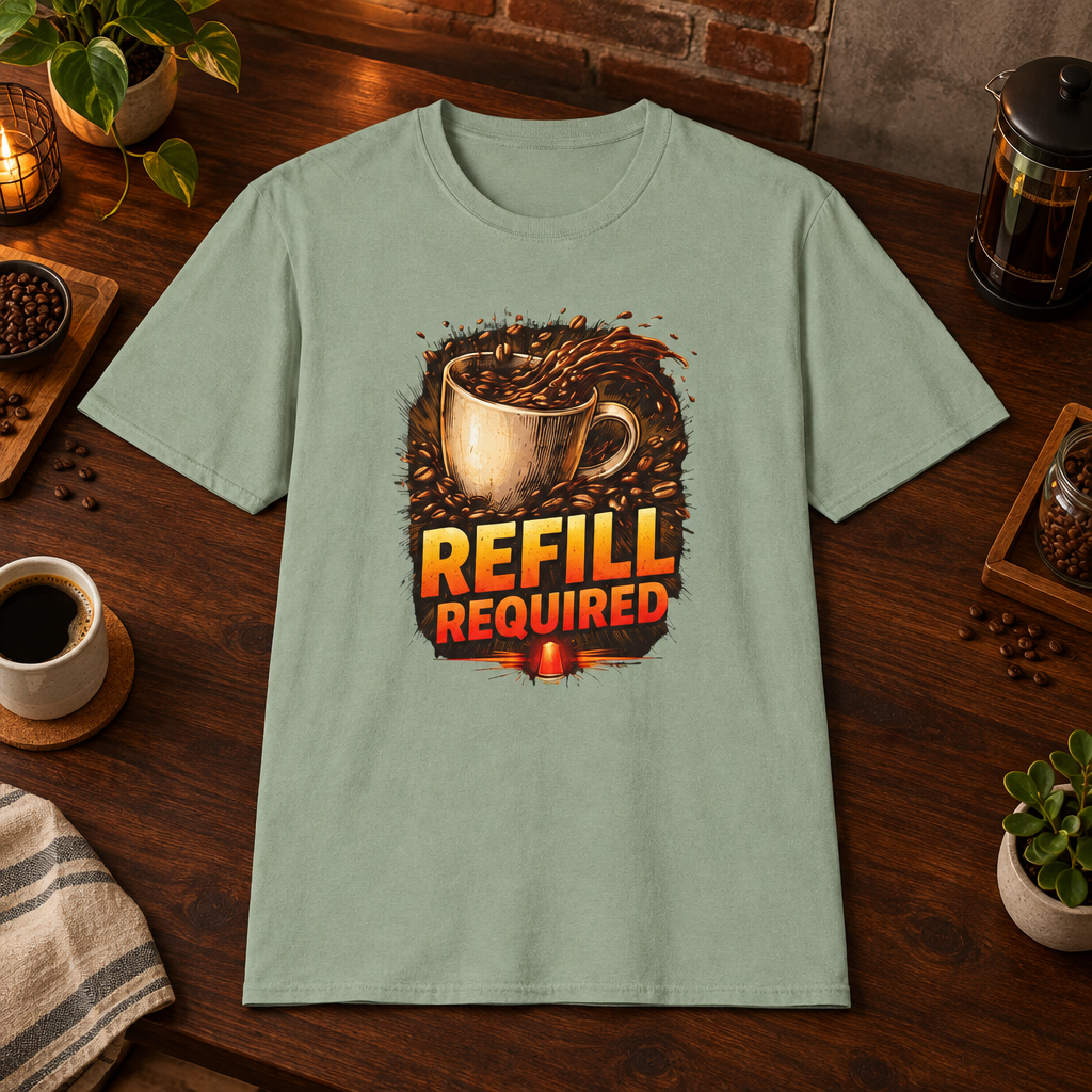 Refill Required T-Shirt Sage close-fill short-sleeve dark-ish coffee-bar flat lay