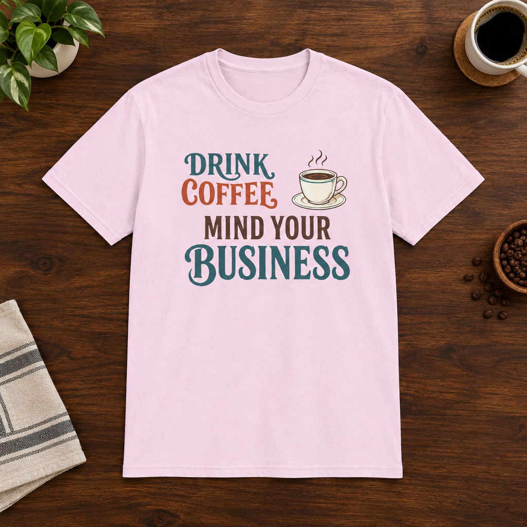 Mind Your Business T-Shirt Light Pink short-sleeve coffee-bar flat lay