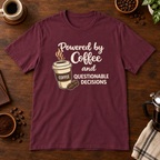 Powered by Coffee T-Shirt Maroon coffee-bar flat lay