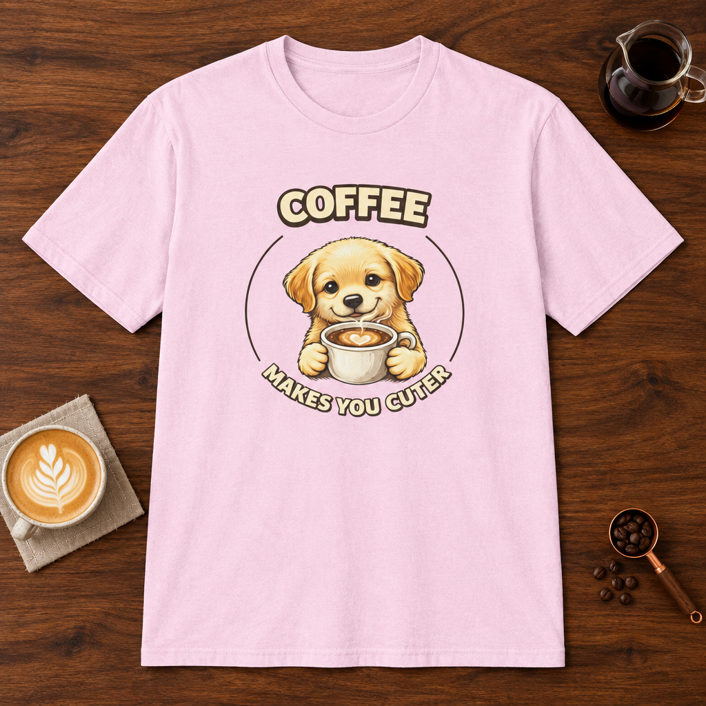 Coffee Makes You Cuter T-Shirt Light Pink coffee bar mockup