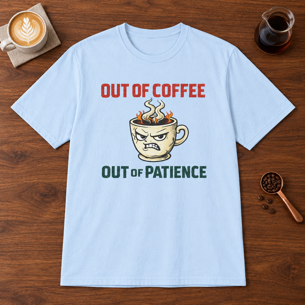 Out of Coffee T-Shirt Light Blue coffee bar mockup
