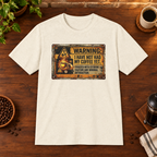 Warning Sign T-Shirt Natural coffee-bar flat lay, Sport Grey-matched framing