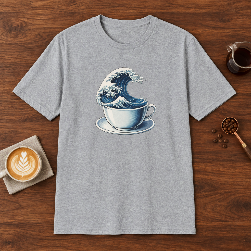Coffee Tsunami T-Shirt Sport Grey coffee bar mockup