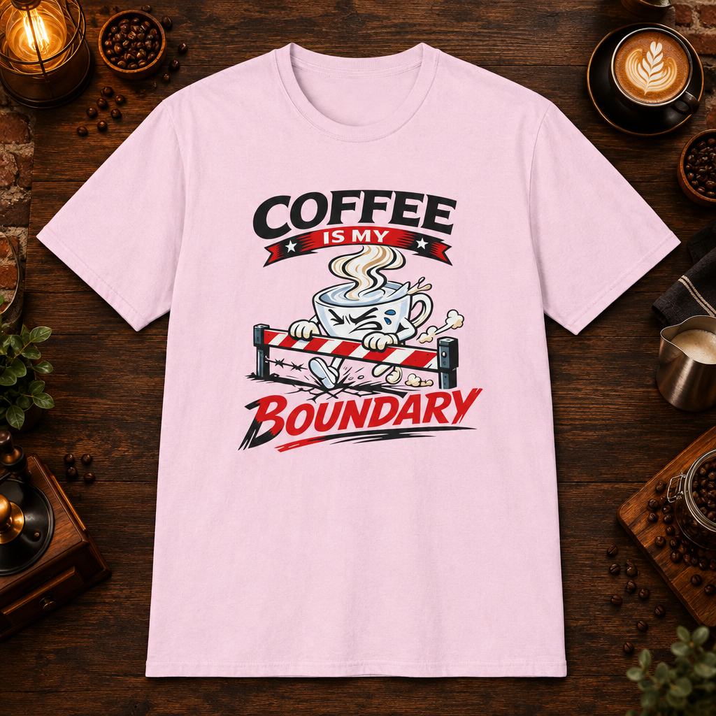 Coffee is My Boundary T-Shirt in Heather Sapphire, zoomed lifestyle mockup
