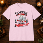 Coffee is My Boundary T-Shirt in Heather Sapphire, zoomed lifestyle mockup