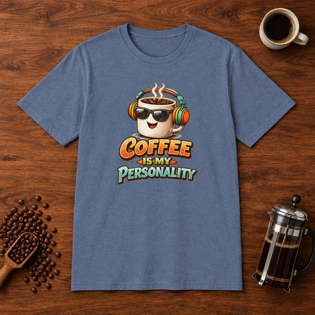 Coffee is My Personality 2 T-Shirt Heather Indigo coffee-bar flat lay