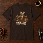 Probably Need Coffee Too T-Shirt Dark Chocolate coffee-bar flat lay