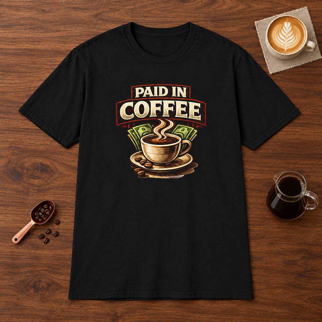 Paid in Coffee T-Shirt Black coffee bar mockup