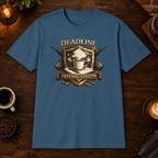 Deadline Defense System T-Shirt in Indigo Blue, zoomed lifestyle mockup