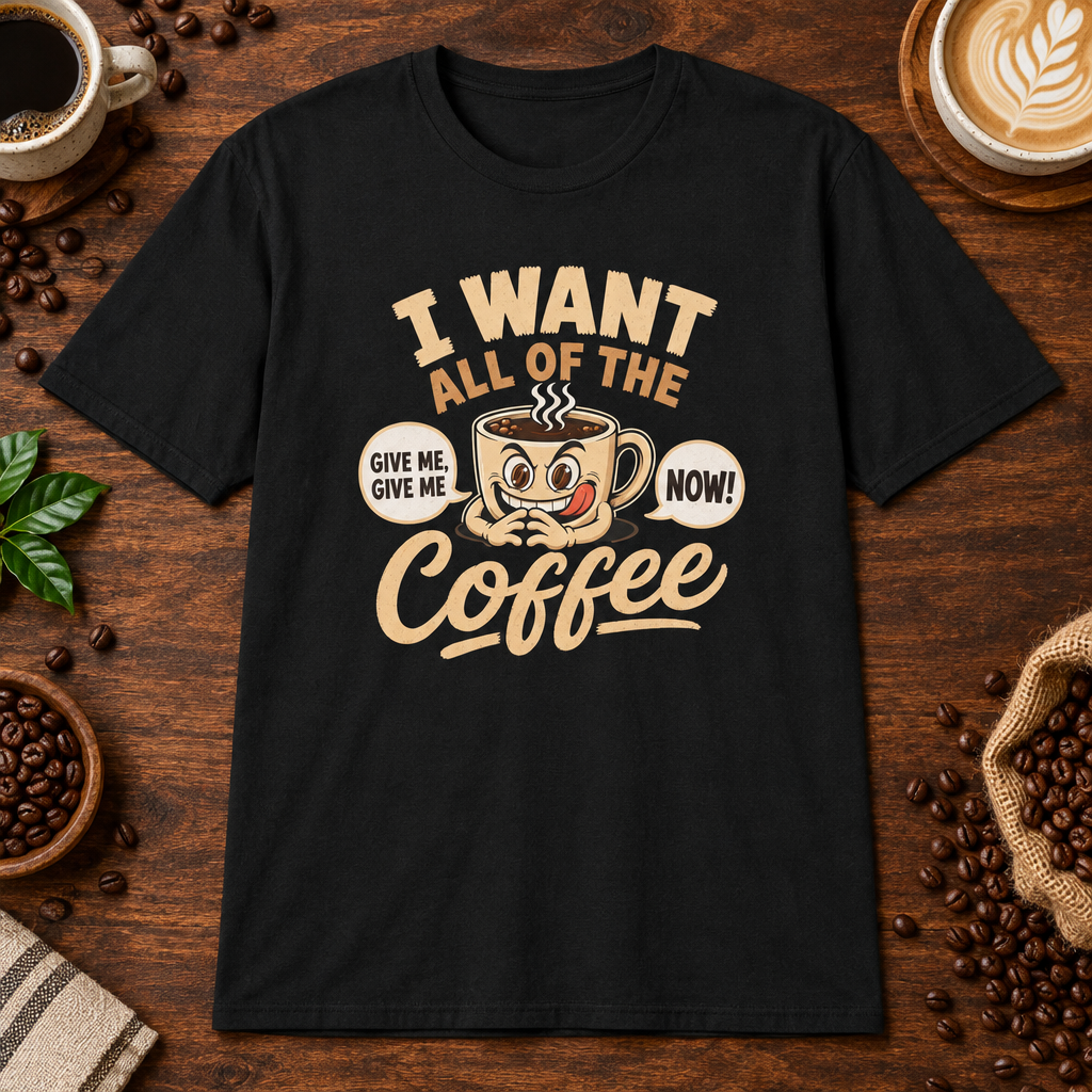 I Want All of the Coffee T-Shirt Black on warm coffee bar