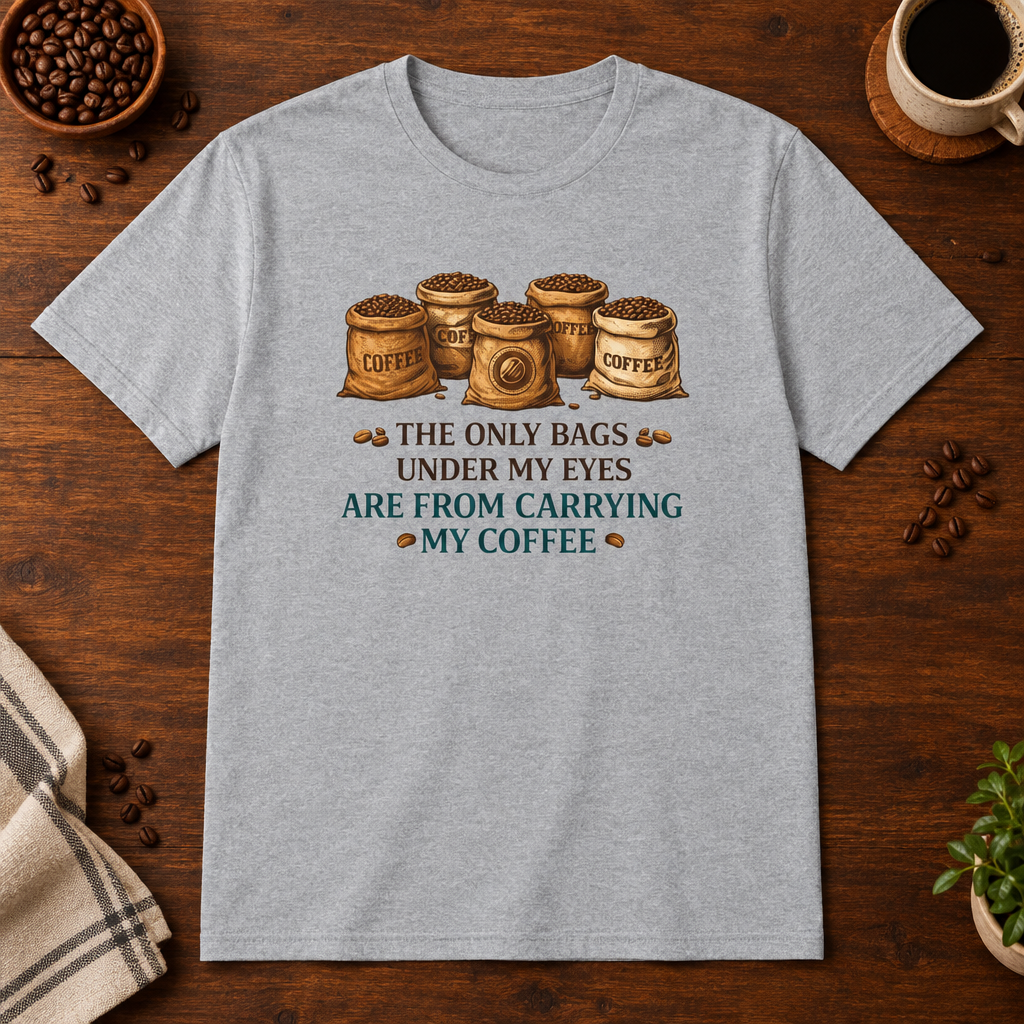 Coffee Bags T-Shirt Sport Grey short-sleeve coffee-bar flat lay