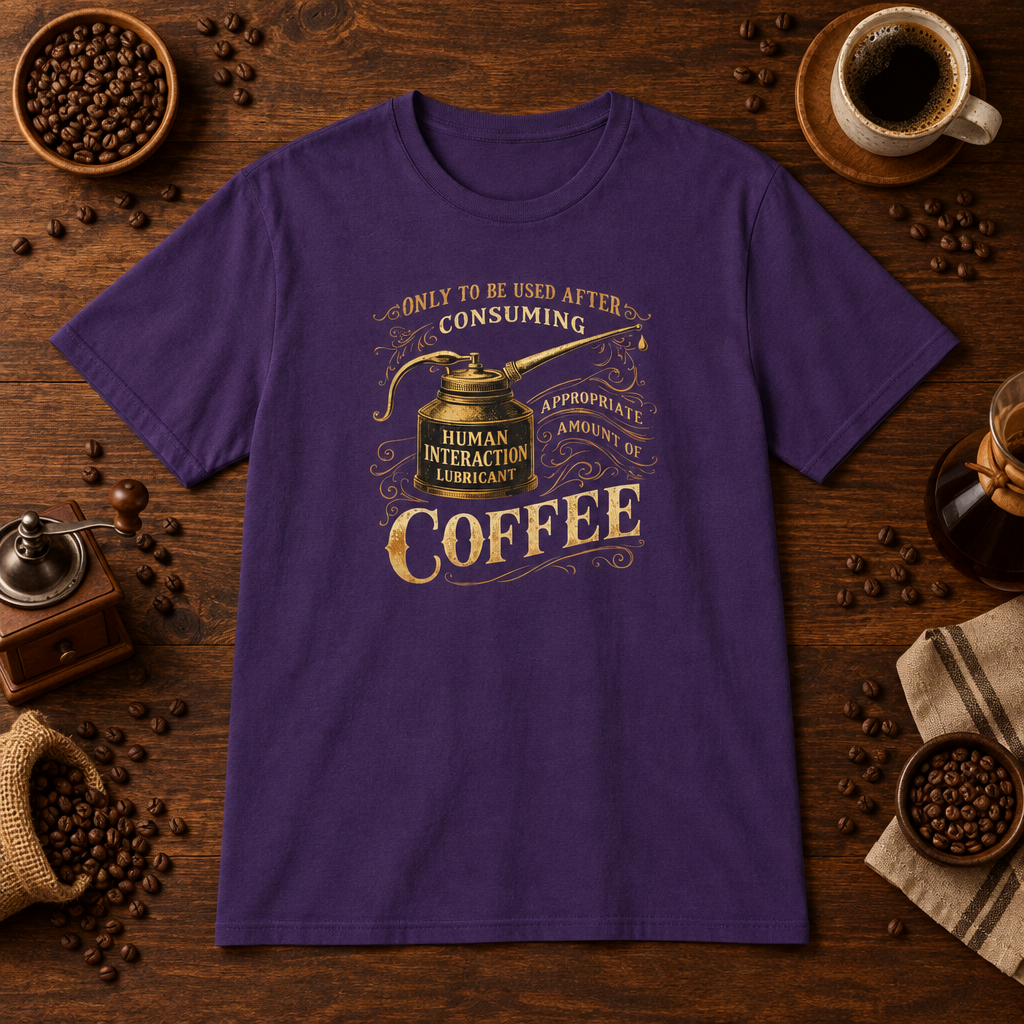 Lubricant T-Shirt Purple close-fill short-sleeve coffee-bar flat lay