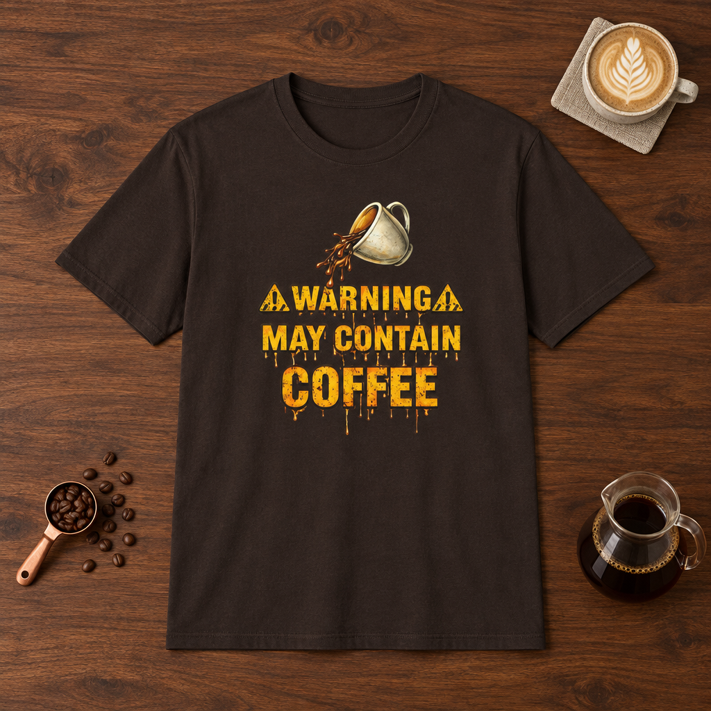 Warning May Contain Coffee T-Shirt Dark Chocolate coffee bar mockup
