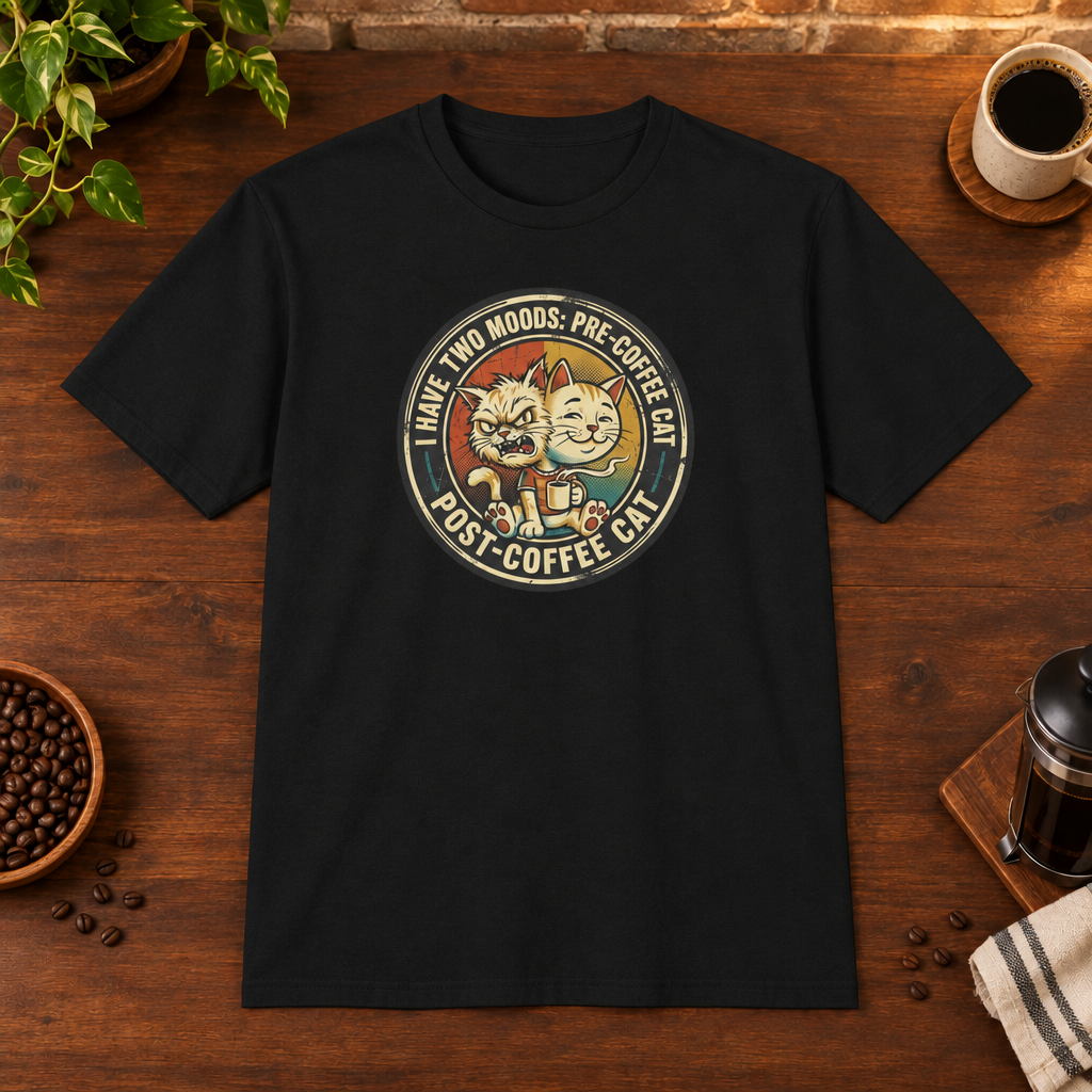 Two Mood Cats T-Shirt Black Sport Grey-matched framing