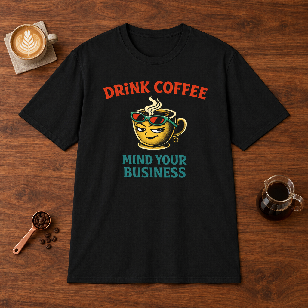 Drink Coffee Mind Your Business T-Shirt Black coffee bar mockup