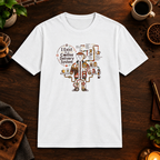 Coffee Delivery System T-Shirt in White, coffee bar flat lay mockup