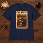 Wanted T-Shirt Navy coffee bar mockup