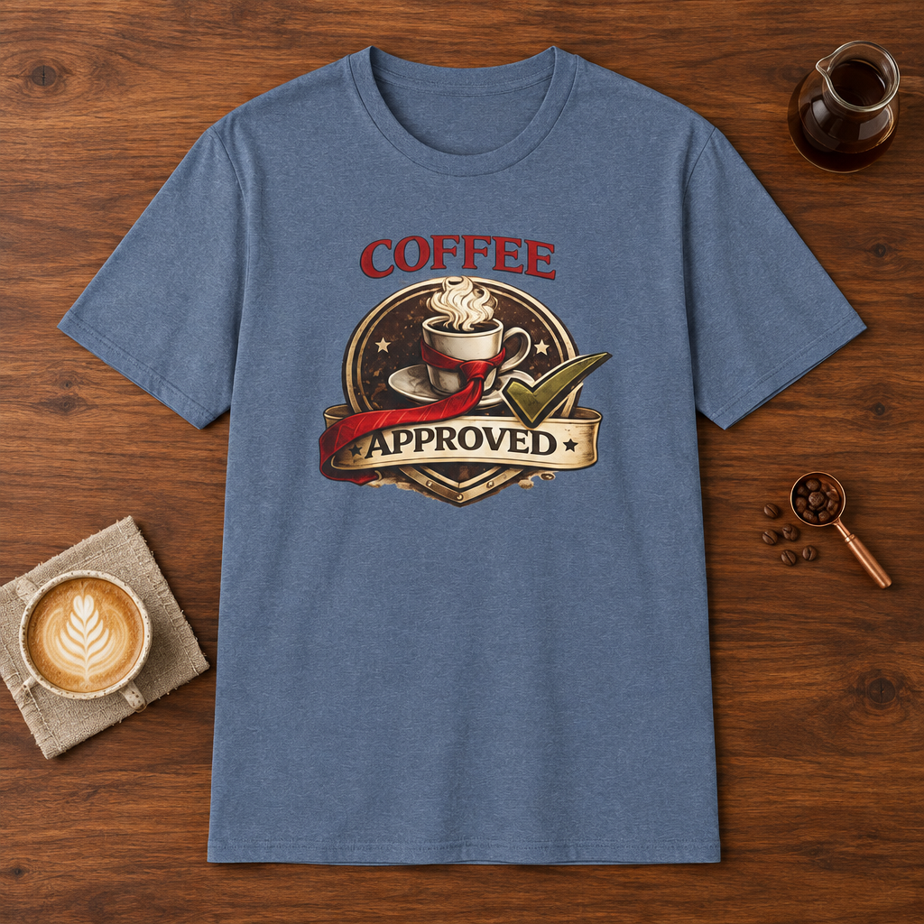 Coffee Approved T-Shirt Heather Indigo coffee bar mockup