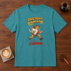 Instant Man T-Shirt Heather Galapagos Blue coffee bar mockup
