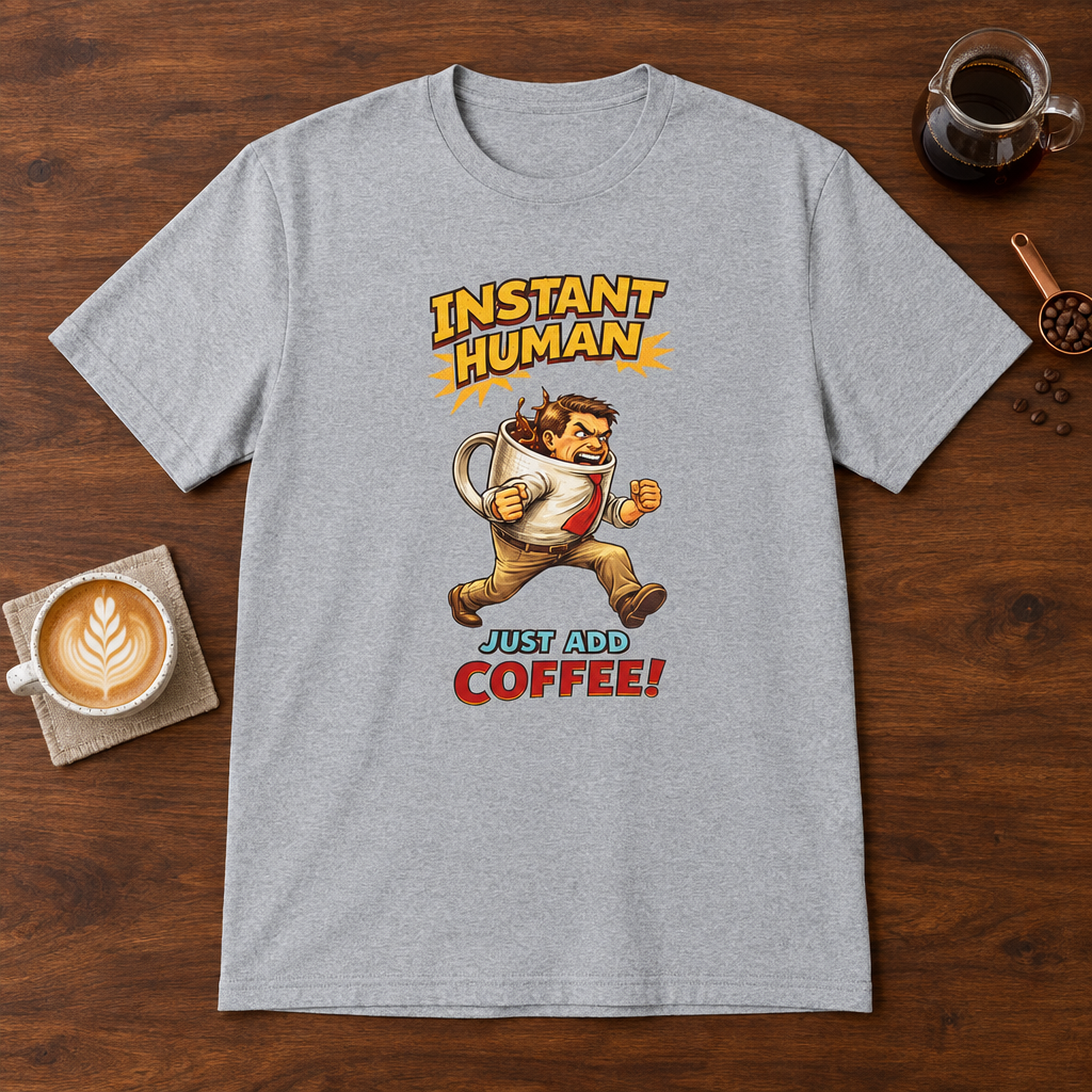 Instant Man T-Shirt Sport Grey coffee bar mockup
