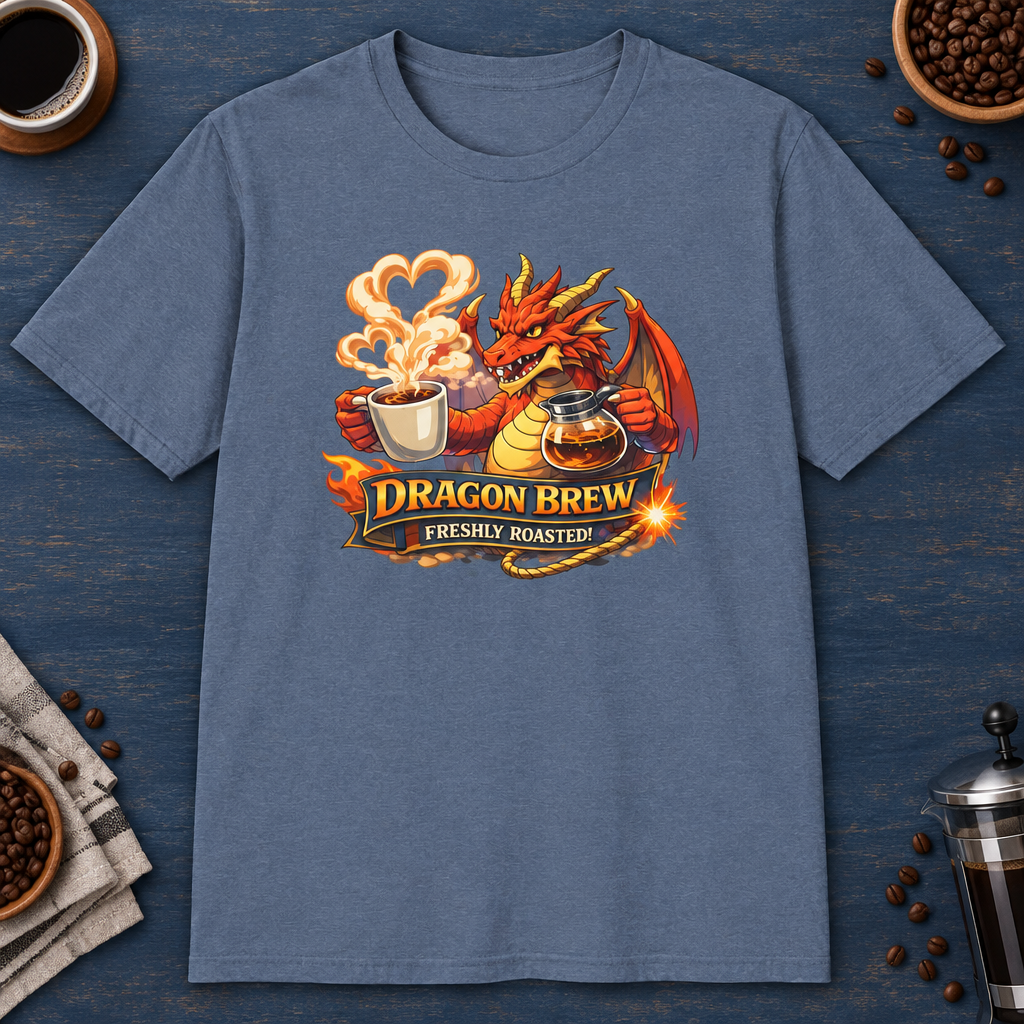 Dragon Brew T-Shirt in Light Blue, zoomed lifestyle mockup