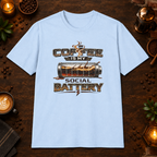 Coffee is My Social Battery T-Shirt in Light Blue, zoomed lifestyle mockup