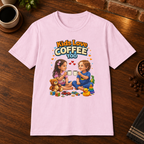 Kids Love Coffee Too T-Shirt Light Pink close-fill short-sleeve coffee-bar flat lay
